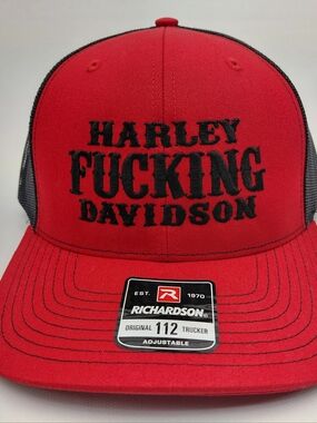 Harley Effing H-D Richardson 112 Trucker Embroidered Patch Mesh Snapback Cap Hat